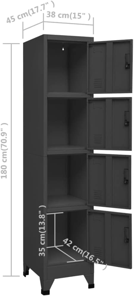 Anthracite Steel Tall Locker Cabinet with 4 Secure Locking Doors and 4 Roomy Compartments for Office Storage, Durable Metal Cabinet for Utility Room Organization