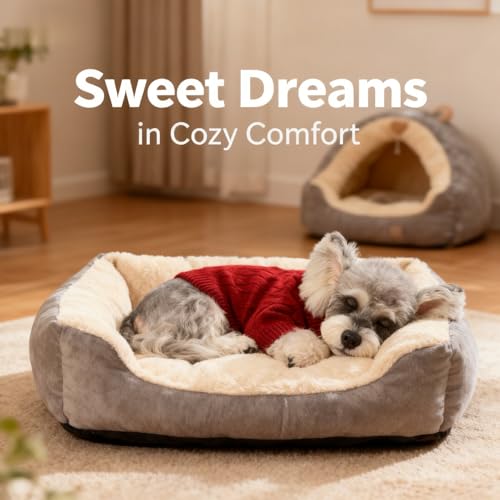 Image of Small /Medium Dog Sweater, Warm Dog Winter Coat w /Sleeves, Comfortable High Neck Premium Dog Clothes for Schnauzer-Best for Holidays, Daily Walks M Deep Red