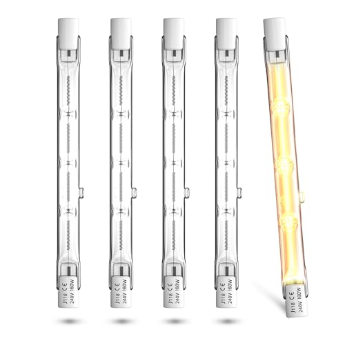 Lamptobe R7s Halogen Bulb 118mm, 160W Dimmable, 2000LM Security Light, Warm White 2700K, Energy Saving Tungsten Linear Floodlight, 5-Pack