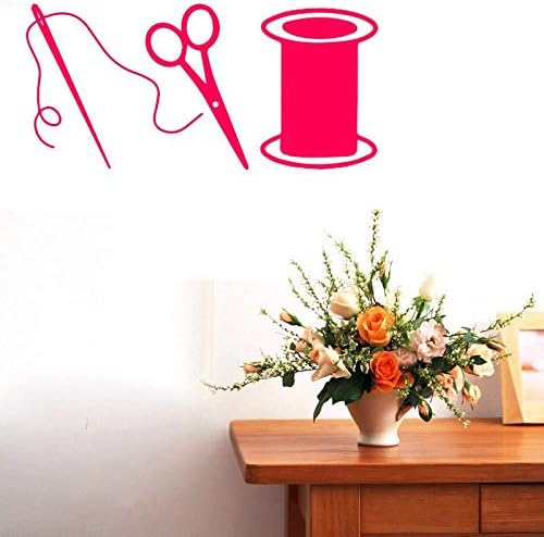 Miniatura 6 de BIBITIME Calcomanías de pared para tijeras de hilo de aguja, tela de costura, letrero de ventana, calcomanía de vinilo para arte en el hogar,