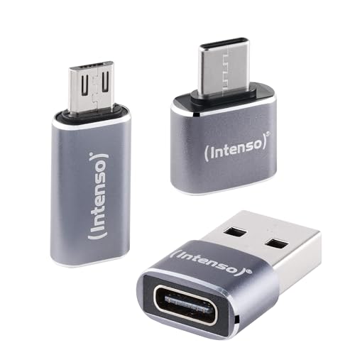 Intenso USB Adapter Set (MIX480) 3er Pack USB-C auf USB-A USB-A auf USB-C USB-C auf microUSB 480 Mbit/s High-Speed USB 2.0 OTG Aluminium Grau