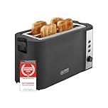 TZS First Austria 4 Slice Toaster 1500W - Long Slots for Bagels & Crumpets - 6 Browning Levels, Auto Bread Centring - Bun Warmer & High-Lift - Defrost & Reheat