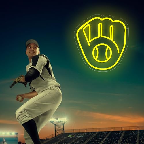 Image of Baseball Neon Sign for Wall Decor Milwa Team Neon Light for Man Cave Dimmable Milwaukee Led Sign for Bedroom Birthday Gifts for Baseball Fans 5V USB Powered Size13.5 * 12.6IN(ZYLD265)