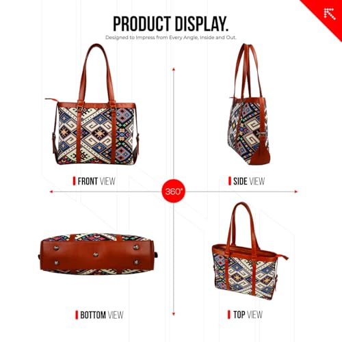 Image of FATMUG Women's 15.6 inch Laptop Tote Bag for Office, Travel & Daily Use - Ethnic Prints, Vegan Leather
