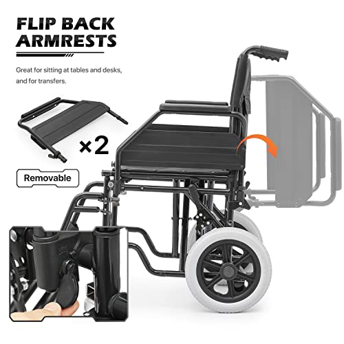 Monibloom Folding Lightweight Wheelchair, Portable User-Friendly Wheel Chair With Flip-Back Armrestd And Swing Away Foot Leg Rest, Transport 17 Inch Wide Seat Chair For Travel Elder Use, 300Lbs #TOP3