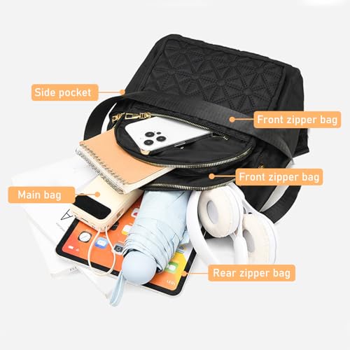 HTTDSLF Rucksack Damen Klein, Elegant Cityrucksack Kleiner Anti-Diebstahl Tagesrucksack, Wasserdichtere Rucksackhandtasche Daypacks Damen Rucksacktasche Modern für Pendeln Schule Arbeit Reise, Schwarz