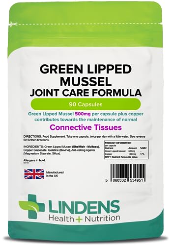 Lindens Green Lipped Mussel Capsules - 1,000mg Daily Intake - 90 Pack - Joint Care Formula in Convenient, Rapid Release Capsules - UK Manufacturer, Letterbox Friendly