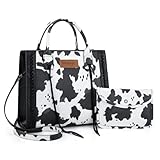 Wrangler Cow Print Tote Bag for Women Western Purse Top Handle Satchel Purse and Wallet Set 2Pcs Gift WG2-242COW-BK