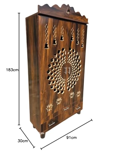 Image of Pooja Mandir in Natural Wood Finish - 60 H x 36 L x 12 D inches