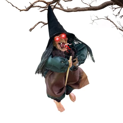 Decoración de Halloween de brujas al aire libre | Decoración de ahorcamientos espeluznantes | Decoración de hablante con ojos brillantes y función de activación de sonido para la decoración del éster