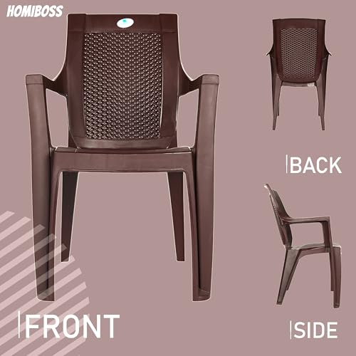 Image of Homiboss ( ROSA Plastic Chairs | Plastic Chair for Home, Living Room | Living Room | Office, Outdoor-Garden | Dust Free | Color- Brown | Set of 3 Pieces