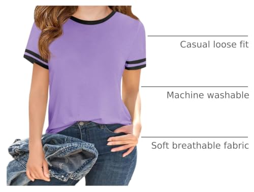 Image of Haloumoning Girls Short Sleeve T Shirts Kids Summer Crewneck Color Block Tops Fashion Tees 5-14 Years