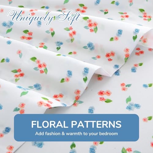 Image of MUXHOMO Queen Size 4 Piece Sheet Set, Soft & Breathable Sheet for Bedroom with Deep Pocket Up to 16 inch, Wrinkle-Free & Cooling Bed Sheet with Flat Sheet, Fitted Sheet & Pillowcases - Bicolor Floral