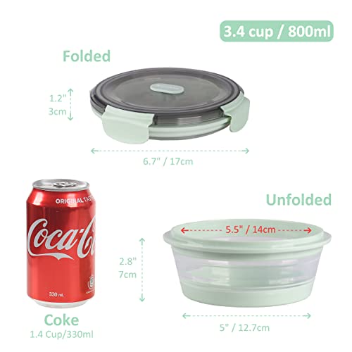 Annaklin Collapsible Food Storage Containers With Lid & Air Vent, Transparent Stacking Silicone Collapsible Meal Prep Container Set, Microwave Freezer Dishwasher Safe, Round, Set Of 4, Mint Green #TOP6