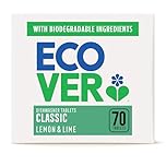 Ecover Classic Dishwasher Tablets, Contains Salt & Rinse Aid, Powerful Cleaning, Lemon & Lime Scent, Pack of 1, 70 Tablets