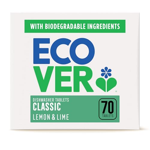 Ecover Classic Dishwasher Tablets Contains Salt & Rinse Aid Powerful Cleaning Lemon & Lime Scent Pack of 1 70 Tablets
