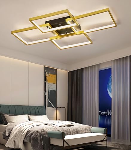 Plafonnier LED moderne rectangulaire doré 80cm dimmable avec télécommande