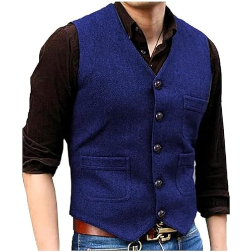 JFNKLFG Chaleco de traje for hombre, un solo pecho, con tres bolsillos, for novio boda, chaleco Formal for padrino Para bodas, negocios y fiestas(Dark Blue,XL)