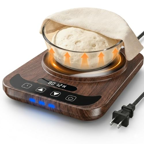 TTKXT Sourdough Starter Warmer, Precise 1°F Thermostat (65–110°F) with Real-Time Display, 24H Timer & Auto-Off, Warming Mat Fits Jars up to 40oz, Perfect for Bread Baking & Fermentation (Walnut)