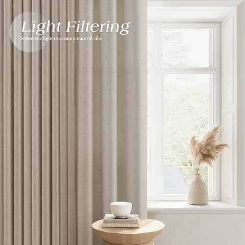 Image of Cobblestone Linen Curtains 108 Inches Long for Living Room Floor to Ceiling Semi Sheer Grommet Extra Long Window Curtain Modern Farmhouse Neutral Drapes for Bedroom Dining Room 52x108, 2 Panel
