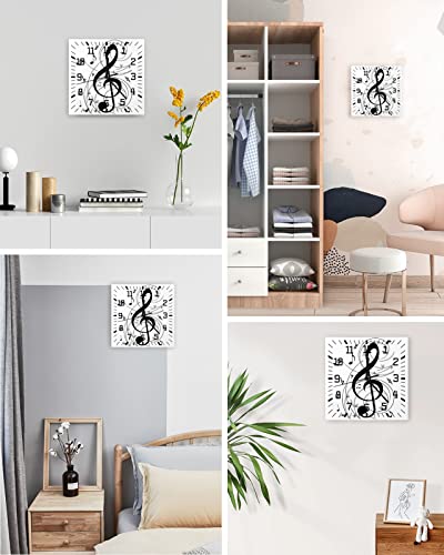 Herbed Wall Clock Wooden Wall Clocks Music Note Black And White 10 Inch Silent Non Ticking Wall Clock Quartz Battery Operated Square Clock For Living Room Bedroom Wall Decorative #TOP4