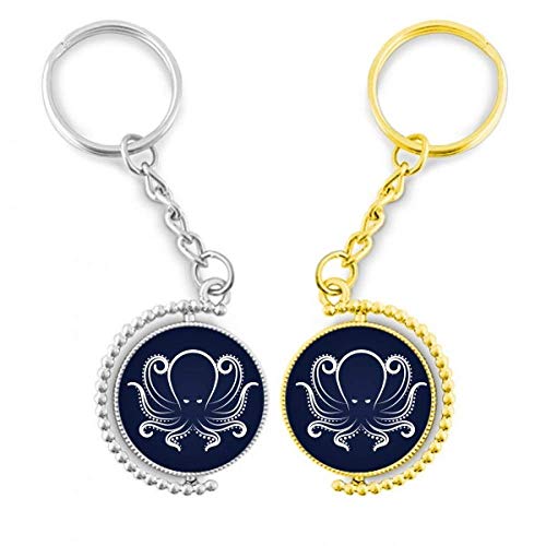 Porte-clés pieuvre noir et blanc, cadeau idéal motif marin et anneau doré