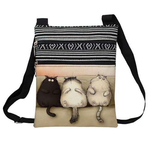 Funny Couch Cat Messenger Bag Small Ethnic Pattern Printed Adjustable Strap Crossbody Zipper Pouch Funny Couch Cat Phone Organizer Wallet Cute Shoulder Handbag for Women-3