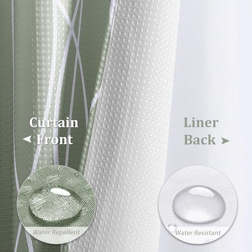 Shower Curtains Sage Green 72x78, Green and White Shower Curtain with Liner Waffle Drapes with Snap in Fabric Liner Double Bath Curtains for Bathroom Washbale Curtain Set Palegreen by Naturoom - Used condition - Image 6