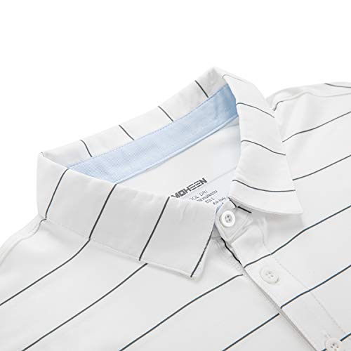 MOHEEN Men's Striped Polo Shirts Short Sleeve Dry Fit Golf Collar Shirt Black White L