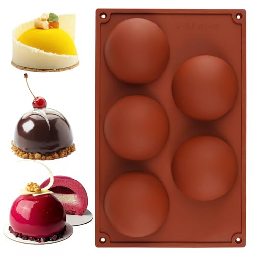 1 Pièces Moules à Chocolat en Semi-Sphériques, Ø 7.2cm Moule Forme Demi-Sphères 5 Cavités, Moules de Cuisson Sphère pour Les Boules, Moule Silicone Demi...