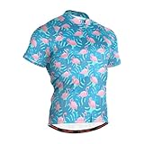 JHKKU Maillot de ciclismo para hombre que absorbe la humedad y es transpirable, secado rápido, con cremallera completa y 3 bolsillos traseros, Tropical Flamingo, Medium