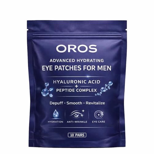 Eviskin Beauty OROS Hydrating Under Eye Patches for Men - Hyaluronic Acid Peptide Formula Anti-Aging Eye Patches for Puffiness Dark Circles & Fine Lines 10 Pieces(1pc)