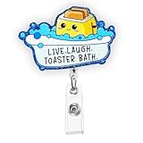 Live Laugh Toaster Bath Ironic Funny Office Badge Reel, Retractable ID Card Badge Holder, Name Tag Work Badge Clip for RN LPN CNA MA ER Night Shift Nurse Nursing Student Doctor Teacher, Nurse Gifts