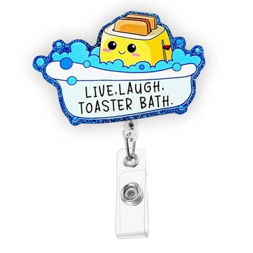 Live Laugh Toaster Bath Funny Badge Reel, Office Work Badge Holder with Retractable Clip, Cute RN LPN CNA MA Medical Worker Teacher Doctor Badge Buddy, Nursing Student ID Name Badge Accessories
