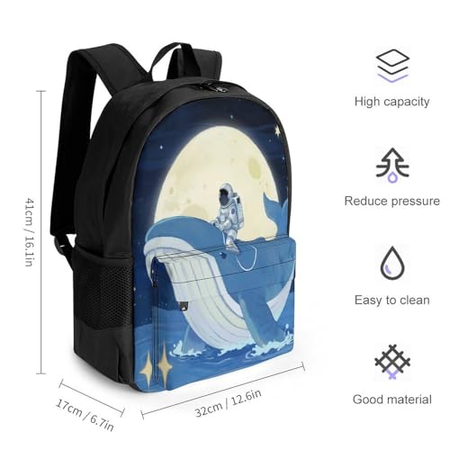 Supdreamc Lightweight Rucksacks for Climbing Outdoors Walking Cycling - Large Capacity Anti-Theft Multipurpose Carry On Bag, Astronaut Ride A Whale To Moon Art Camping Outdoor Backpack2