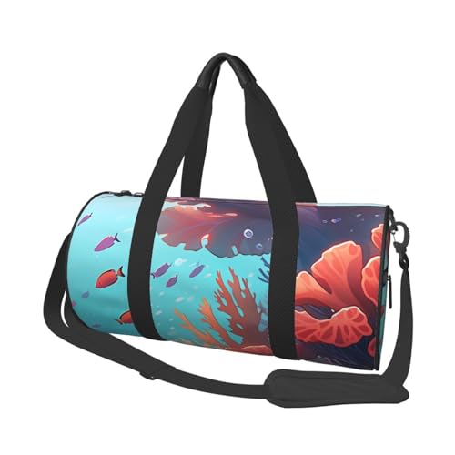 Coral Printed Travel Bag,Round Personal Item Storage bag,Foldie Duffel Bag for Traveling Vacation,Fitness,Sports