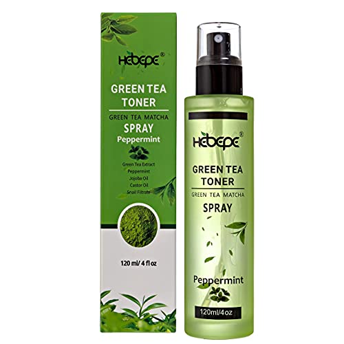 Hebepe Green Tea Matcha Facial Toner Mist with Peppermint, Refreshing,