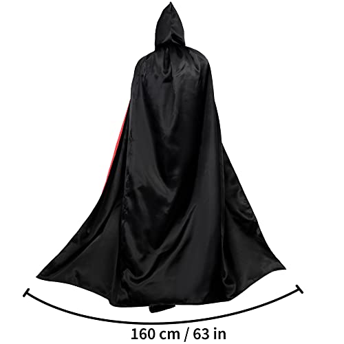 Myir JUN Czarno-czerwona peleryna dla dorosłych dzieci, uniseks, płaszcz z kapturem, kostium na Halloween, satynowy, czarownice, wampiry, płaszcz, fantazyjne przebranie dla dzieci (rozmiar XL)