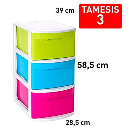 AC - Cajonera de Almacenamiento Tamesis con 3 cajones, Torre de Almacenamiento Multiusos para Oficina, hogar, Escuela, etc. 58,5 x 28,5 x 39 cm. Blancolor (Cajones Aleatorios) - imagen 2