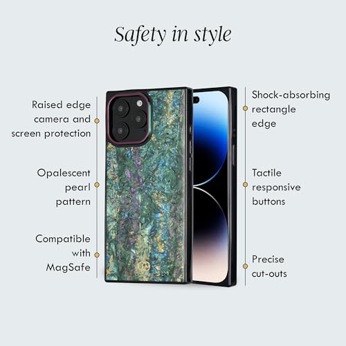 Image of COCOMII Rectangle for iPhone 15 Pro Max Case, Aurora Abalone Shell