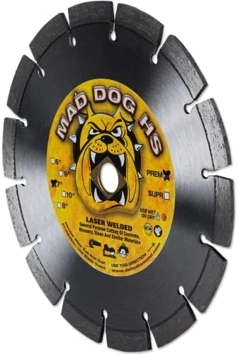 Delta Diamond Mad Dog HS 7 Inch Segmented Diamond Saw Blade, 095 X DM-7/8"-5/8" Arbor, Premium, Wet/Dry, Laser-Welded, General Purpose Cutting Concrete, Masonry, Stone (7")