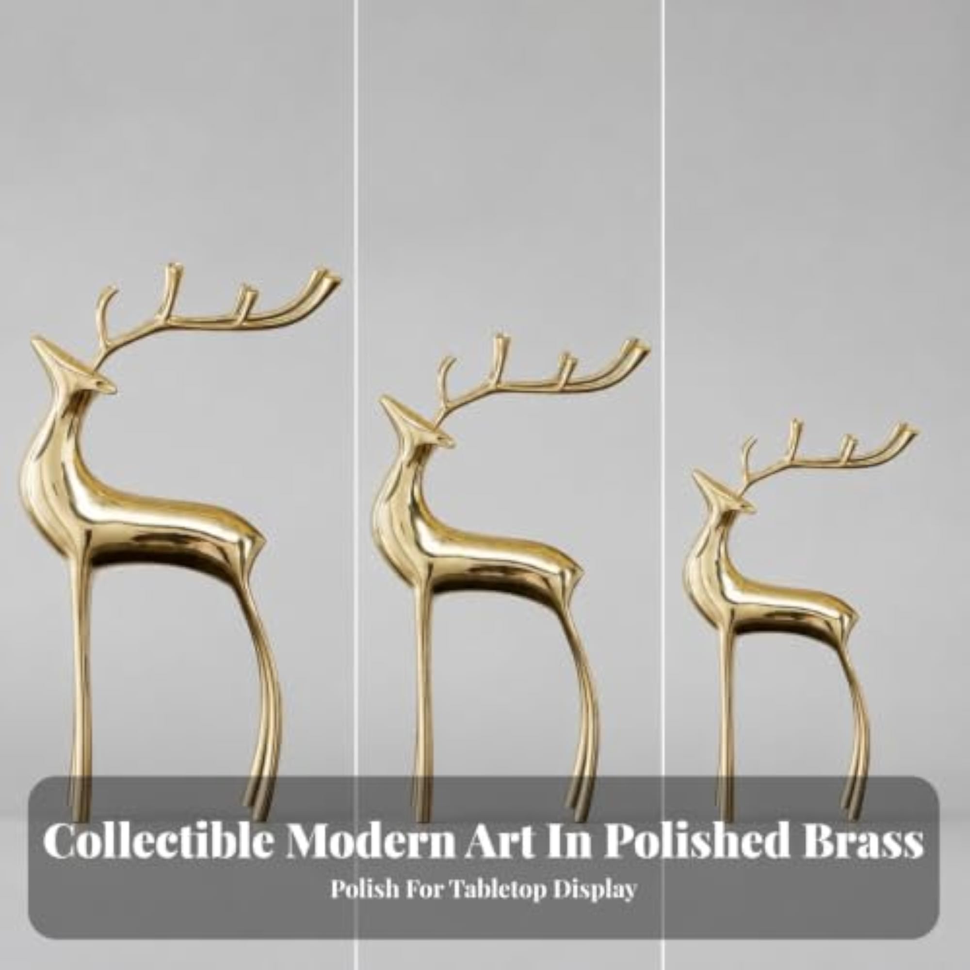 Electroplated Deer Figurines, Glossy Gold-Toned Surface