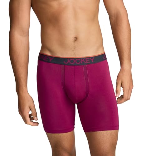 Jockey Men's Underwear Chafe Proof Pouch Microfiber 6" Boxer Brief - 3 Pack, Majestic Berry/Warm Trails/Battleship, L2