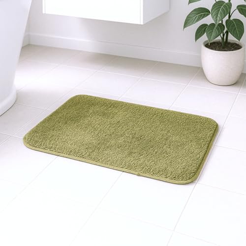 Image of Earthy Fables Soft Microfiber Bath Mat - Cut Pile, Quick Dry, Anti-Skid, Water Absorbent, Non-Slip, Machine Washable Floor Rug, Shower Mat, Door Mat for Bathroom, Bedroom, 60x40 cm - Green
