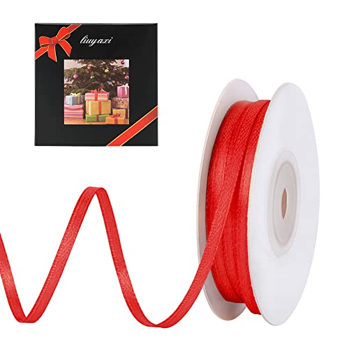 LIUYAXI Red Ribbon, 1/8" X 50 Yards, Red Stain Ribbon Use for Gift Wrapping, Crafts, Bows Bouquet, Wedding Decoration, Floral Arrangement, Christmas