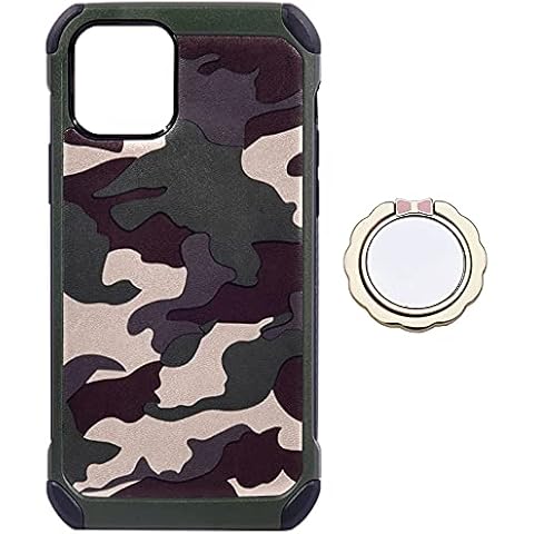 Camouflage Case for iPhone 13 with Free Ring Stand Holder,PU+PC+TPU 360° Protection Cover for iPhone 13,Camo Green Cover