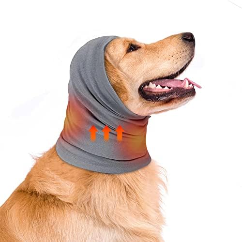 Dog Hat Hoodie, Winter Warm Dog Hat, No Flap Ear Wrap, for Anxiety Relief, Soothing, Grooming, Neck Warming Ear Muffs for Dogs(Gray L)