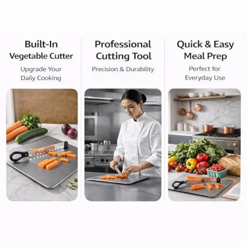 Image of SR 304 Stainless Steel Chopping Board with Knife for Kitchen | 2 in 1 Chopping Board for Cutting Vegetables, Meat | SS Choping Board with Knife Set | Cutting & Choping Board | Kitchen Tools(25x35)