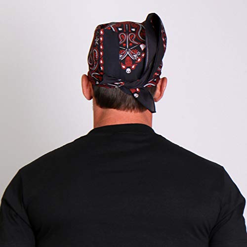Hot Leathers Paisley Skulls Bandana (Black/Red, 21\" x 21\") - Thumbnail 3