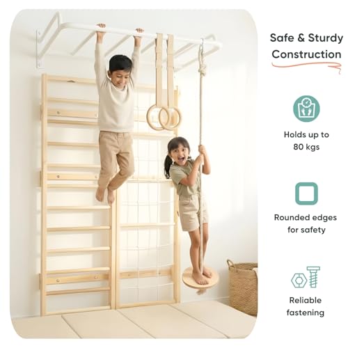 Image of Curious Cub Jungle Gym for Kids Indoor | Kids Gymnastics At Home Gym | Contains Rock Climbing, Wall Climbing for Kids | Ladder for Kids to Play Indoor Fun Activity for Ages 4+ (SS 4, 8.5 FEET)
